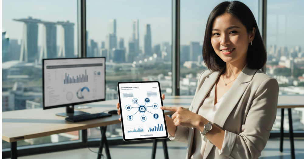 Young Asian woman business owner successfully completing her Automation Audit to reclaim time, symbolizing Thrivemediasg's expertise in optimizing business processes in Singapore.