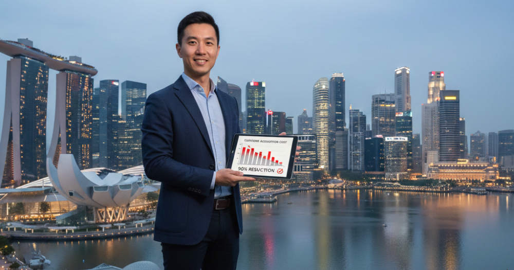 Successful Asian founder in Singapore using Thrivemediasg's Advanced CAC Optimization Techniques to dramatically reduce customer acquisition cost.