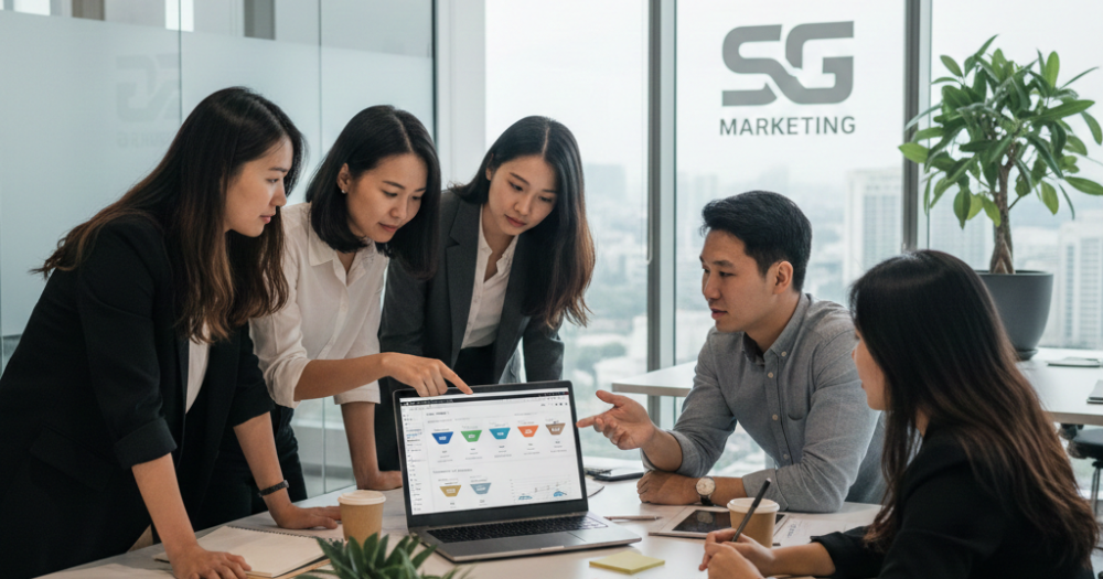Thrivemediasg team planning a full-funnel sequencing strategy for Singapore digital marketing campaigns